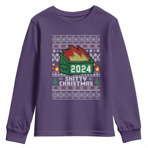 Funny Shitty Christmas 2024 Dumpster Fire Youth Sweatshirt TS09 Purple Print Your Wear