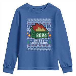 Funny Shitty Christmas 2024 Dumpster Fire Youth Sweatshirt TS09 Royal Blue Print Your Wear