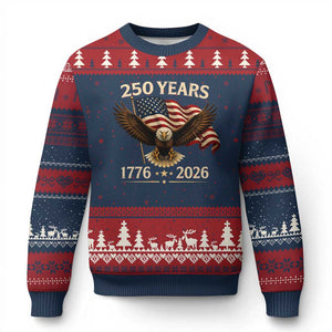 250 Anniversary USA Patriotic Eagle Ugly Christmas Sweater 250th 4th Of July 1776 2026 Flag TS10 Navy Red Print Your Wear