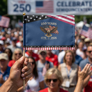 250 Anniversary USA Eagle Patriotic Handheld Flag 250th 4th Of July 1776 2026 Flag TS10 Classic 8.2" × 5.5" Blue Black Print Your Wear