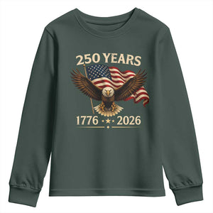 250 Anniversary USA Patriotic Eagle Youth Sweatshirt 250th 4th Of July 1776 2026 Flag TS10 Dark Forest Green Print Your Wear