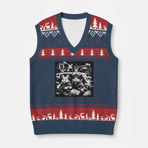 Funny Bunny Gang V-Neck Knit Sweater Vest Vintage Rabbit Meme TS10 Navy Red Print Your Wear