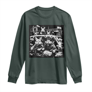 Funny Bunny Gang Long Sleeve Shirt Vintage Rabbit Meme TS10 Dark Forest Green Print Your Wear