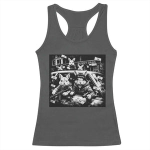 Funny Bunny Gang Racerback Tank Top Vintage Rabbit Meme TS10 Dark Heather Print Your Wear