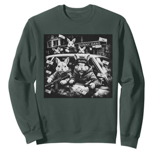 Funny Bunny Gang Sweatshirt Vintage Rabbit Meme TS10 Dark Forest Green Print Your Wear