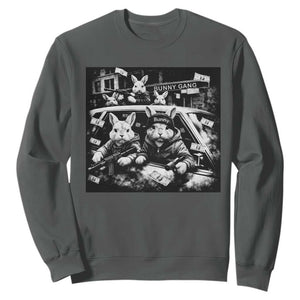 Funny Bunny Gang Sweatshirt Vintage Rabbit Meme TS10 Dark Heather Print Your Wear