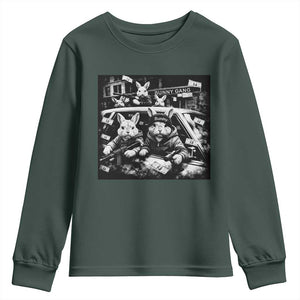 Funny Bunny Gang Youth Sweatshirt Vintage Rabbit Meme TS10 Dark Forest Green Print Your Wear