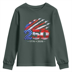 250th Anniversary USA Youth Sweatshirt Patriotic 250 Years American 4th July 1776 2026 TS10 Dark Forest Green Print Your Wear
