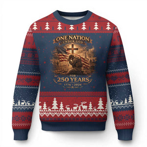 Blessings 250 Years America Ugly Christmas Sweater Christian Patriotic One Nation Under God US Flag TS10 Navy Red Print Your Wear