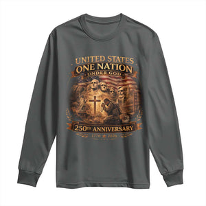 Blessings 250 Years America Long Sleeve Shirt Christian Patriotic One Nation Under God Founding Fathers TS10 Dark Heather Print Your Wear