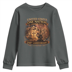 Blessings 250 Years America Youth Sweatshirt Christian Patriotic One Nation Under God Founding Fathers TS10 Dark Heather Print Your Wear
