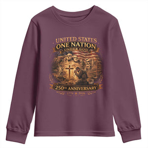 Blessings 250 Years America Youth Sweatshirt Christian Patriotic One Nation Under God Founding Fathers TS10 Maroon Print Your Wear