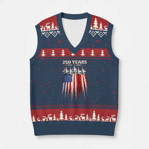 250 Years Anniversary V-Neck Knit Sweater Vest Usa American Flag 1776 2026 Patriotic Independence Day 4th July TS10 Navy Red Print Your Wear