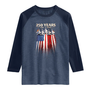250 Years Anniversary Raglan Shirt Usa American Flag 1776 2026 Patriotic Independence Day 4th July TS10 Heather Denim Navy Print Your Wear