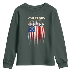 250 Years Anniversary Youth Sweatshirt Usa American Flag 1776 2026 Patriotic Independence Day 4th July TS10 Dark Forest Green Print Your Wear