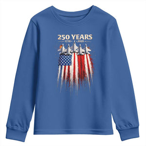 250 Years Anniversary Youth Sweatshirt Usa American Flag 1776 2026 Patriotic Independence Day 4th July TS10 Royal Blue Print Your Wear