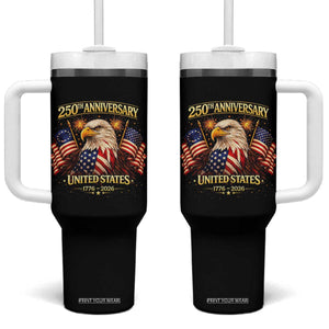 250th Anniversary Tumbler With Handle United States 250 Years Birthday 1776 2026 Eagle USA Flag TS10 One Size: 40 oz Black Print Your Wear