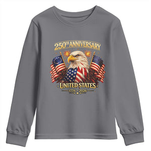 250th Anniversary Youth Sweatshirt United States 250 Years Birthday 1776 2026 Eagle USA Flag TS10 Charcoal Print Your Wear