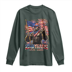 Bigfoot 250th Anniversary Long Sleeve Shirt USA Independence 250 Years Of Freedom 1776 2026 Patriotic Flag TS10 Dark Forest Green Print Your Wear