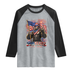 Bigfoot 250th Anniversary Raglan Shirt USA Independence 250 Years Of Freedom 1776 2026 Patriotic Flag TS10 Heather Gray Black Print Your Wear