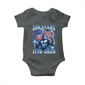Bigfoot 250th Anniversary America Baby Onesie 250 Years Of Freedom 4th July 1776 2026 Patriotic Flag TS10 Dark Heather Print Your Wear
