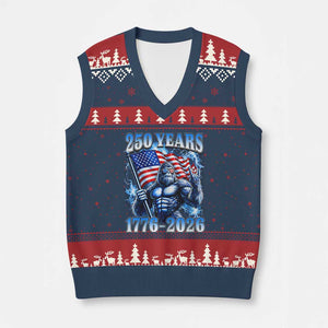 Bigfoot 250th Anniversary America V-Neck Knit Sweater Vest 250 Years Of Freedom 4th July 1776 2026 Patriotic Flag TS10 Navy Red Print Your Wear