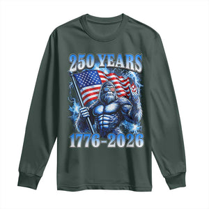 Bigfoot 250th Anniversary America Long Sleeve Shirt 250 Years Of Freedom 4th July 1776 2026 Patriotic Flag TS10 Dark Forest Green Print Your Wear