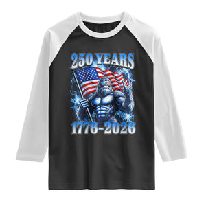 Bigfoot 250th Anniversary America Raglan Shirt 250 Years Of Freedom 4th July 1776 2026 Patriotic Flag TS10 Black White Print Your Wear