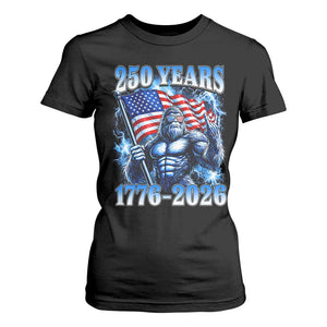 Bigfoot 250th Anniversary America T Shirt For Women 250 Years Of Freedom 4th July 1776 2026 Patriotic Flag TS10 Black Print Your Wear