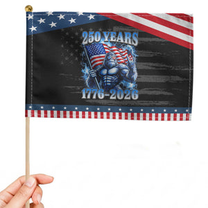 Bigfoot 250th Anniversary America Patriotic Handheld Flag 250 Years Of Freedom 4th July 1776 2026 Flag TS10 Distressed 8.2" × 5.5" Black Blue Print Your Wear