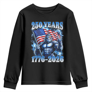 Bigfoot 250th Anniversary America Youth Sweatshirt 250 Years Of Freedom 4th July 1776 2026 Patriotic Flag TS10 Black Print Your Wear