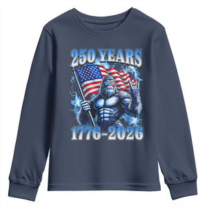Bigfoot 250th Anniversary America Youth Sweatshirt 250 Years Of Freedom 4th July 1776 2026 Patriotic Flag TS10 Navy Print Your Wear