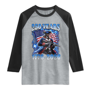 250th Anniversary Yankee Spirit Raglan Shirt 1776 2026 Patriotic Tactical Minuteman US Flag TS10 Heather Gray Black Print Your Wear