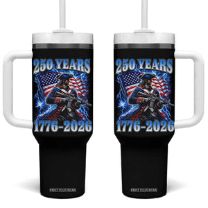 250th Anniversary Yankee Spirit Tumbler With Handle 1776 2026 Patriotic Tactical Minuteman US Flag TS10 One Size: 40 oz Black Print Your Wear
