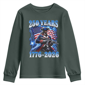 250th Anniversary Yankee Spirit Youth Sweatshirt 1776 2026 Patriotic Tactical Minuteman US Flag TS10 Dark Forest Green Print Your Wear