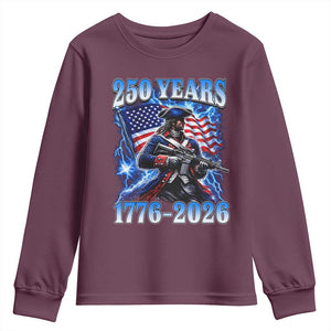 250th Anniversary Yankee Spirit Youth Sweatshirt 1776 2026 Patriotic Tactical Minuteman US Flag TS10 Maroon Print Your Wear