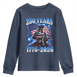 250th Anniversary Yankee Spirit Youth Sweatshirt 1776 2026 Patriotic Tactical Minuteman US Flag TS10 Navy Print Your Wear