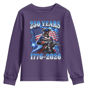 250th Anniversary Yankee Spirit Youth Sweatshirt 1776 2026 Patriotic Tactical Minuteman US Flag TS10 Purple Print Your Wear
