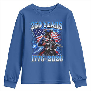 250th Anniversary Yankee Spirit Youth Sweatshirt 1776 2026 Patriotic Tactical Minuteman US Flag TS10 Royal Blue Print Your Wear
