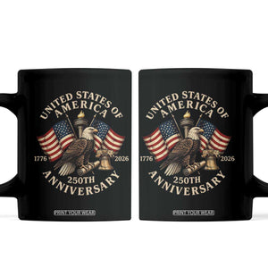 USA 250th Anniversary Coffee Mug Vintage Eagle US Flag Independence Day 4th July Patriotic TS10 Black Print Your Wear