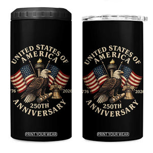 USA 250th Anniversary 4 in 1 Can Cooler Tumbler Vintage Eagle US Flag Independence Day 4th July Patriotic TS10 One Size: 16 oz Black Print Your Wear