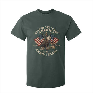 USA 250th Anniversary T Shirt For Kid Vintage Eagle US Flag Independence Day 4th July Patriotic TS10 Dark Forest Green Print Your Wear