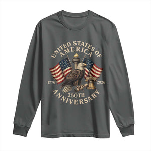 USA 250th Anniversary Long Sleeve Shirt Vintage Eagle US Flag Independence Day 4th July Patriotic TS10 Dark Heather Print Your Wear