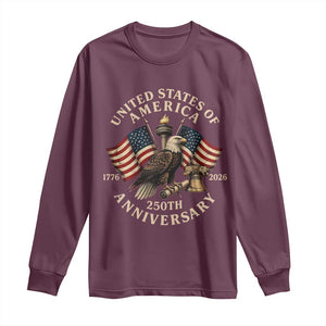 USA 250th Anniversary Long Sleeve Shirt Vintage Eagle US Flag Independence Day 4th July Patriotic TS10 Maroon Print Your Wear