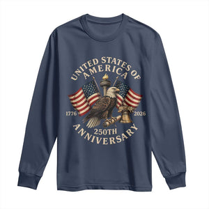 USA 250th Anniversary Long Sleeve Shirt Vintage Eagle US Flag Independence Day 4th July Patriotic TS10 Navy Print Your Wear