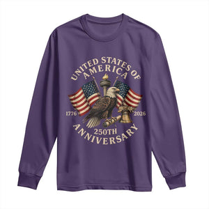 USA 250th Anniversary Long Sleeve Shirt Vintage Eagle US Flag Independence Day 4th July Patriotic TS10 Purple Print Your Wear