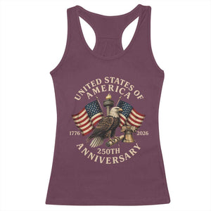 USA 250th Anniversary Racerback Tank Top Vintage Eagle US Flag Independence Day 4th July Patriotic TS10 Maroon Print Your Wear