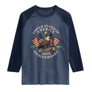 USA 250th Anniversary Raglan Shirt Vintage Eagle US Flag Independence Day 4th July Patriotic TS10 Heather Denim Navy Print Your Wear