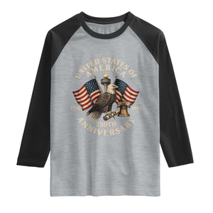 USA 250th Anniversary Raglan Shirt Vintage Eagle US Flag Independence Day 4th July Patriotic TS10 Heather Gray Black Print Your Wear