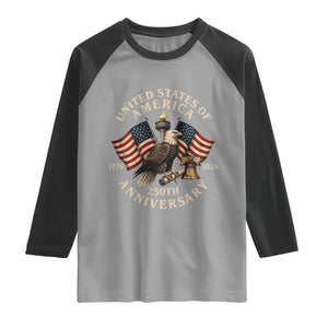 USA 250th Anniversary Raglan Shirt Vintage Eagle US Flag Independence Day 4th July Patriotic TS10 Sport Gray Black Print Your Wear